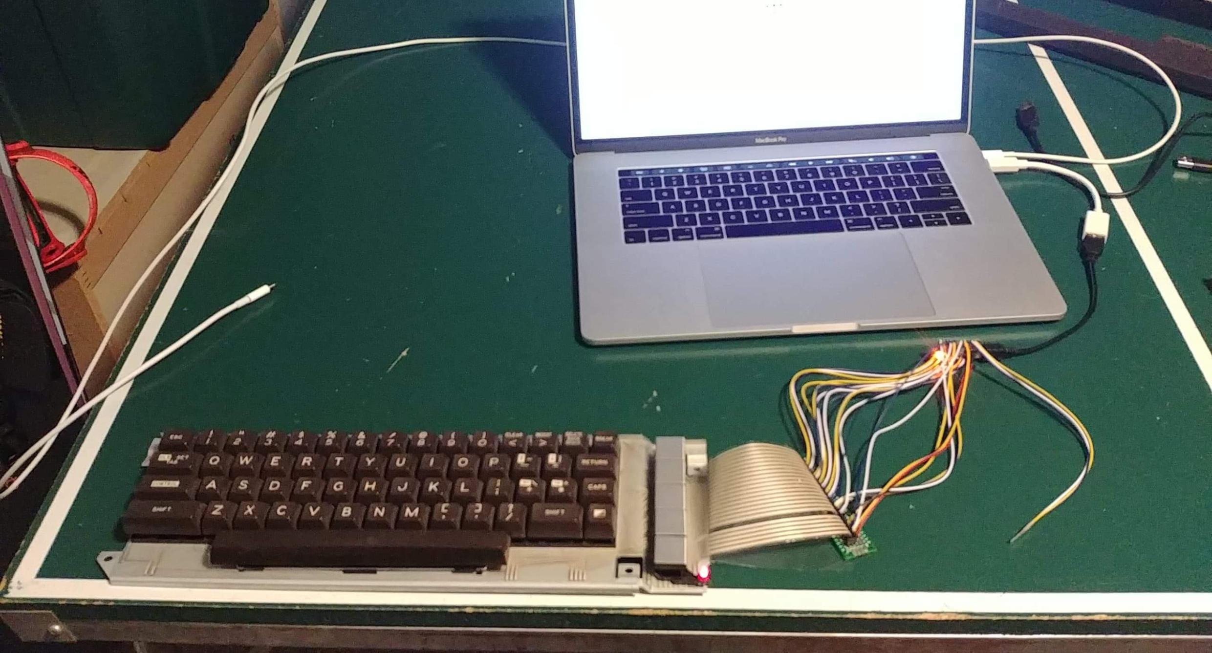The working keyboard, hooked up to a computer via the Teensy.